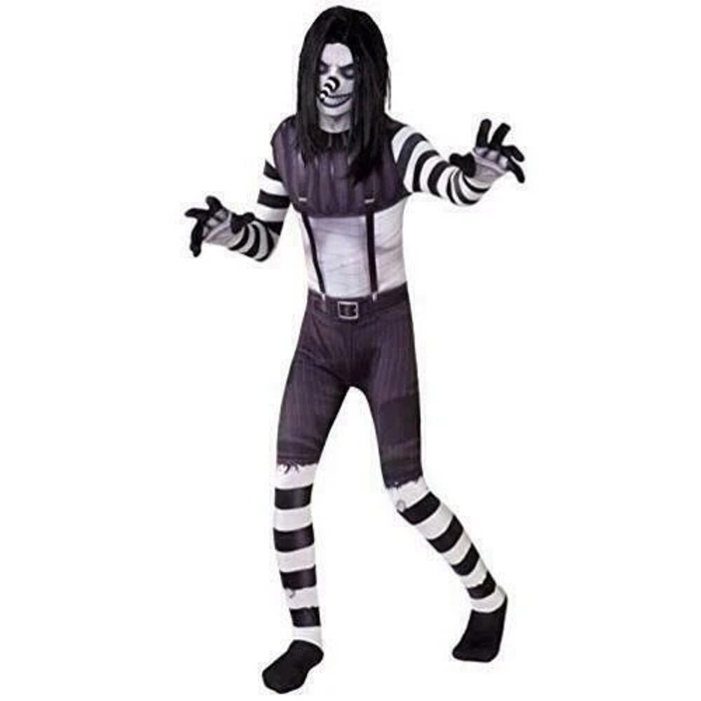 NEW Laughing Jack Morphcostumes Black White Costume Boy Medium 8-10 Bodysuit Wig